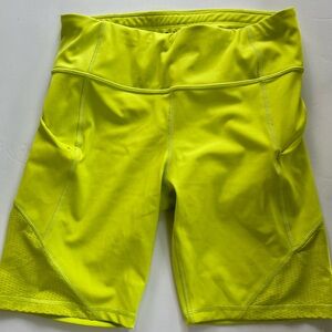 Athleta Neon Lime Green Bike Shorts Performance Stretch Mid-Thigh